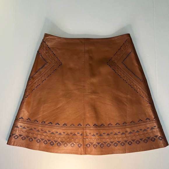White House Black Market‎ Leather Skirt Size 4 Laser Cut Artisan Boho Western - Picture 5 of 12